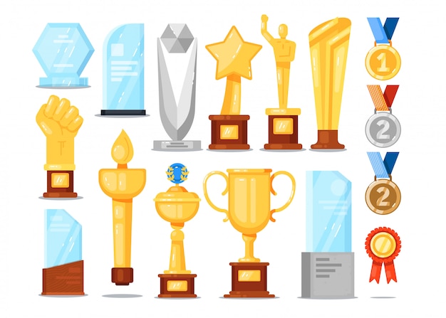 Award trophy set.  gold cup, medal, star