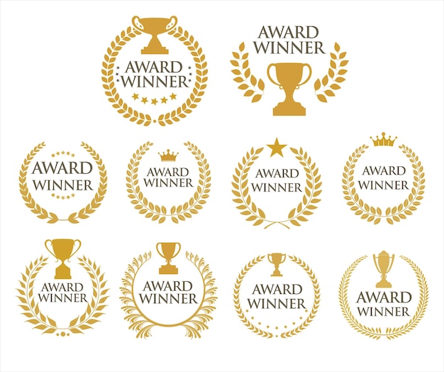 Premium Vector | Award Winner emblem collection of gold laurel wreath