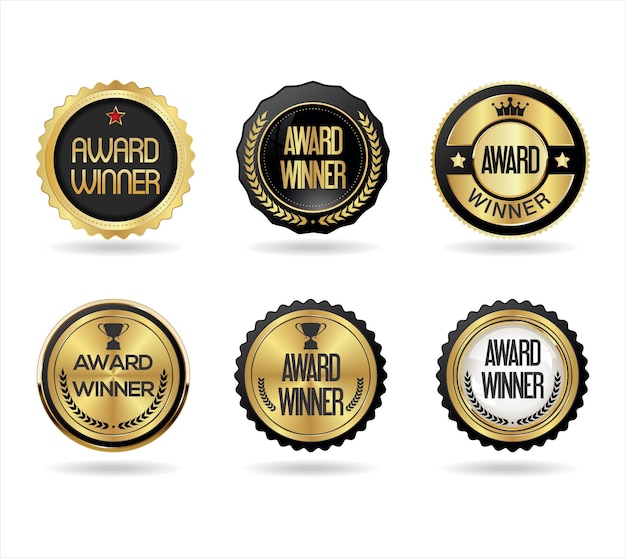 Award Winner emblem collection of golden badge on white background