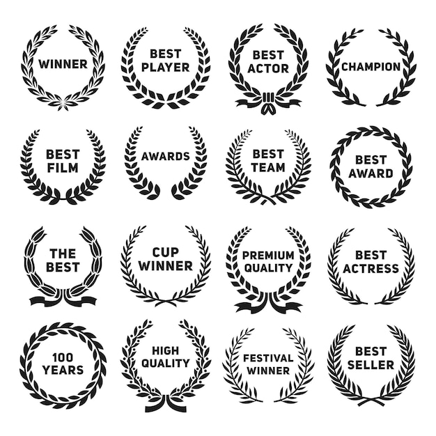 Vector award wreaths cinema premiere public winning in movie nomination laurel branches wreath business sport entertainments tidy vector logos