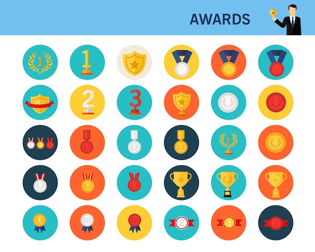 awards concept flat icons.