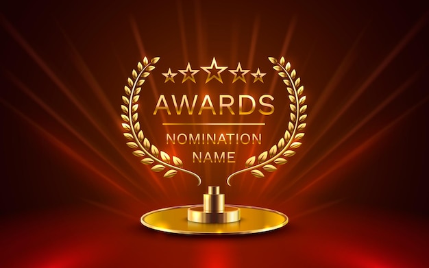 Awards nomination name podium golden prize event scene star ceremony vector