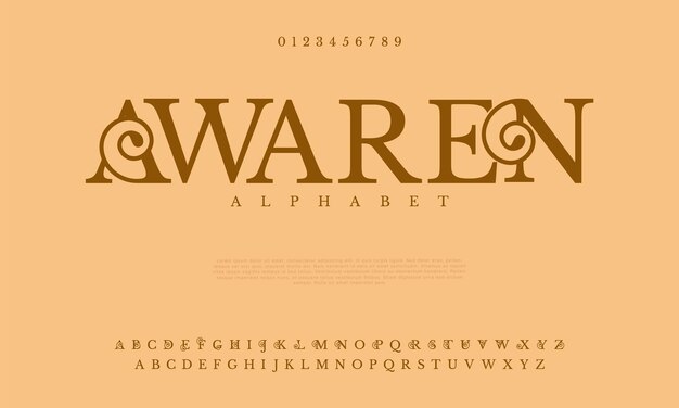 Вектор Аварен премиум роскошь элегантный алфавит буквы и цифры свадьба типография классический шрифт сериф