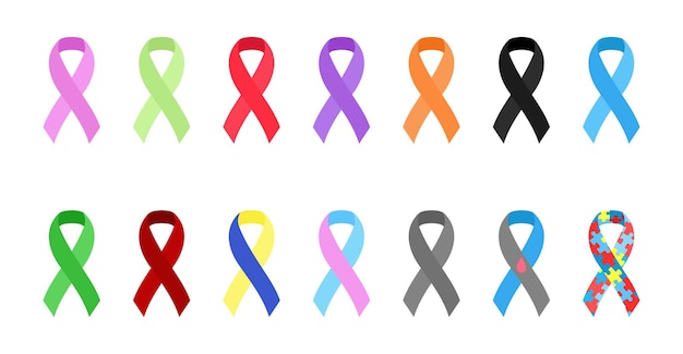 Awareness ribbons set symbol of support and solidarity design elements collection