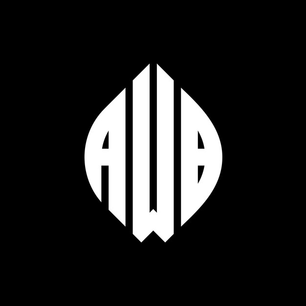 원과 타원 모양의 AWB 원자 로고 디자인, 타이포그래피 스타일의 AWB 타원 문자, 세 개의 이니셜이 원자 로고를 형성합니다.