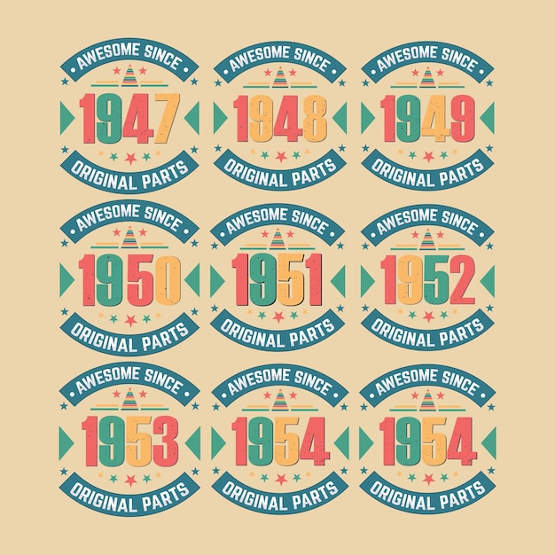 Awesome dal 1947 al 1954 parti originali vintage retro bundle festa di compleanno design