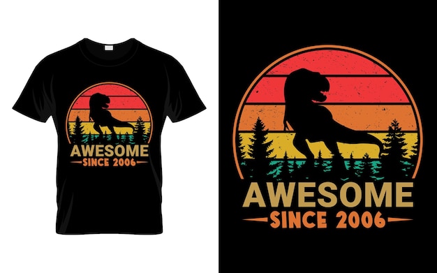 Awesome Since 2006 17th Birthday Boys Girls Dinosaur T Rex Retro Vintage Happy Birthday TShirt