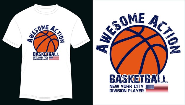 Awesome actie basketbal New York City Division speler sport motiverende T-shirt Design