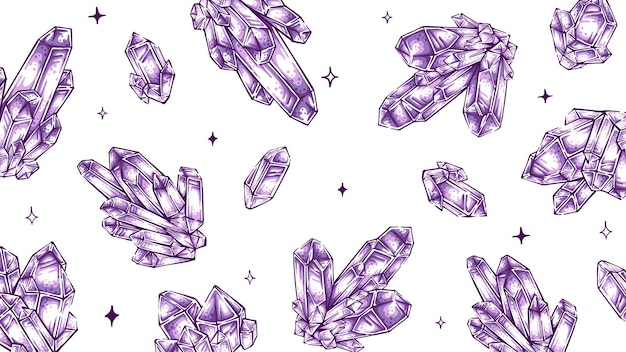 Awesome amethyst crystal quartz collection illustration for background