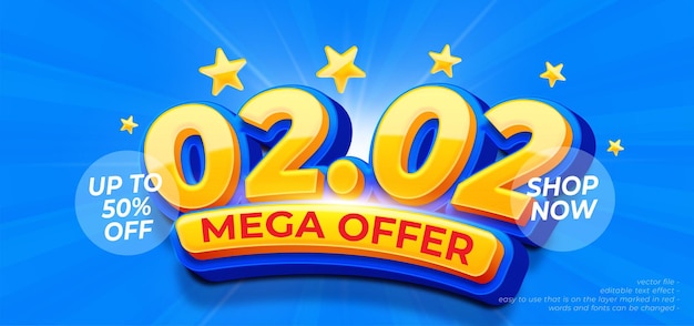 Fantastica offerta mega banner 0202 con numero di testo modificabile in stile 3d