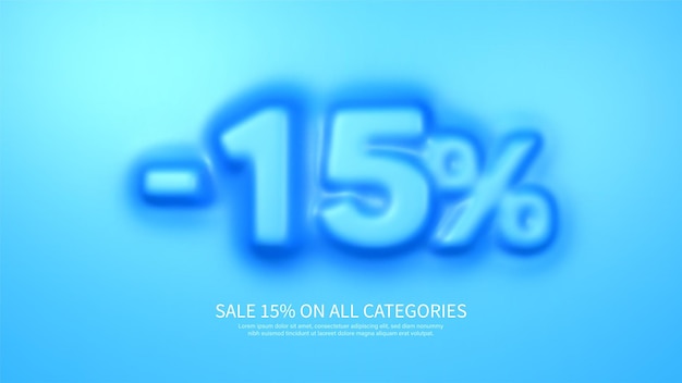 Awesome banner template with convex 15 percent symbol Amazing blue banner for sale and discount