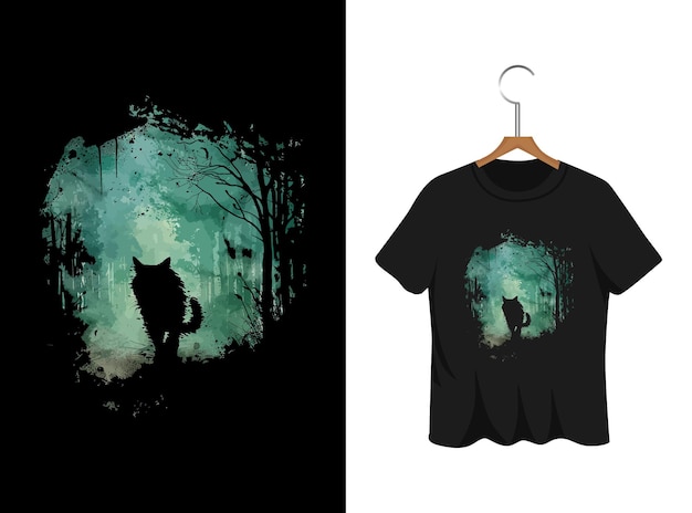 Awesome cat t shirt design artwork su sfondo nero