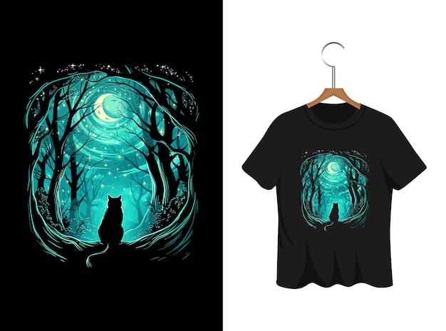 Awesome cat t shirt design artwork on Black background