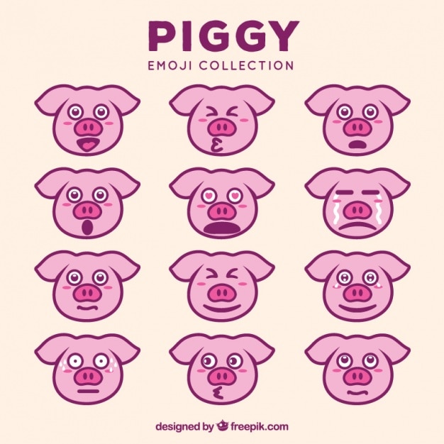 Удивительный набор выразительных свиней смайликов