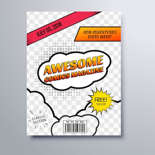 Vector awesome comics book magazine cover template vector