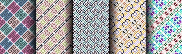 멋진 민족 전통 원활한 패턴 배경 컬렉션 집합