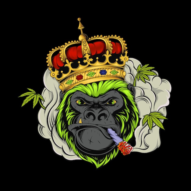 Vettore awesome gorilla king, medical marijuana cigarettes