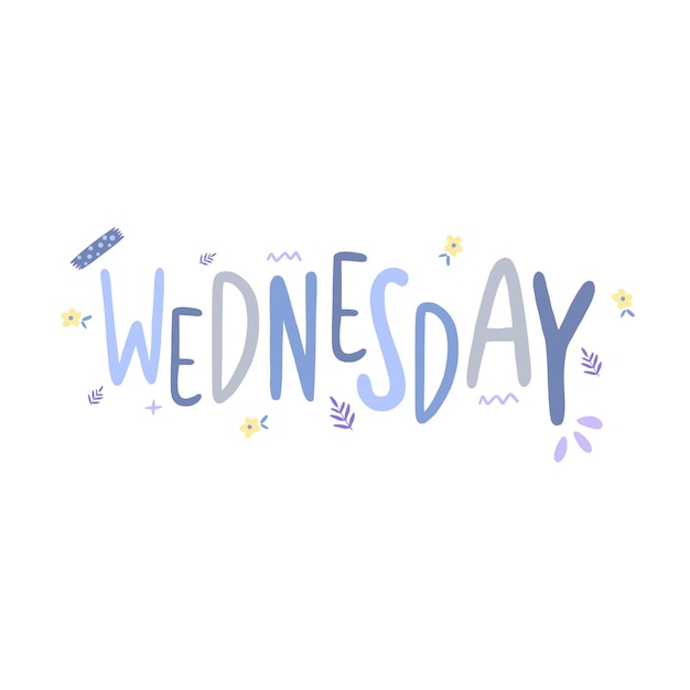 Awesome illustrated wednesday word weekday typography with cute doodle vector element.