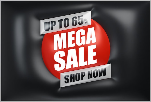 Awesome inflated modern 3d banner for Mega sale offers and discounts in black and red colors Sale background vector illustration