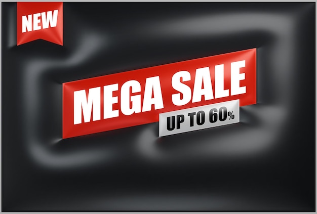 Vector awesome inflated modern 3d banner for mega sale offers and discounts in black and red colors
