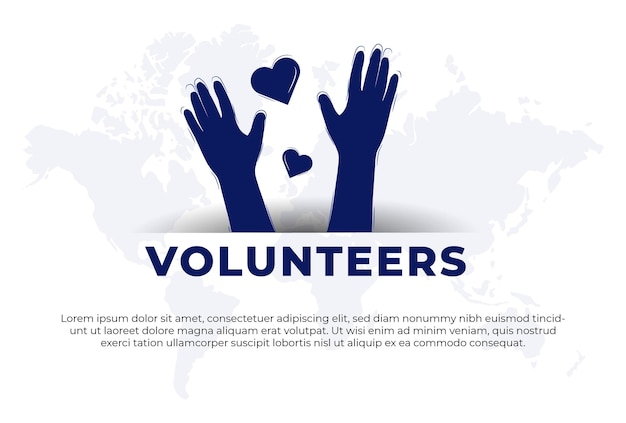 Vector awesome international volunteer day design with hearts and hands up