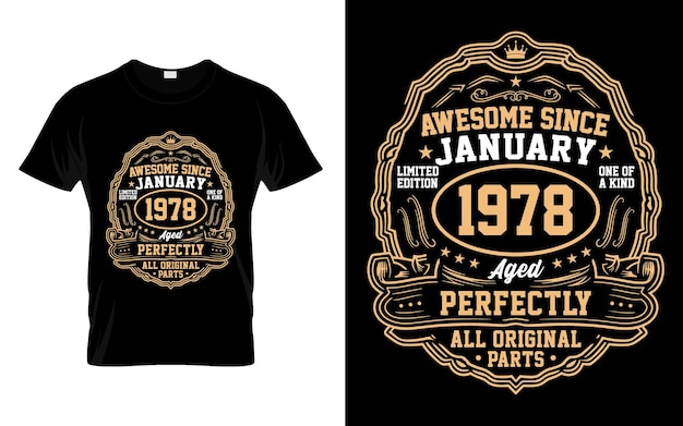1978년 1월부터 멋진 빈티지 생일 선물 티셔츠