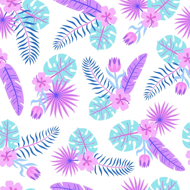 Awesome jungle tropical illustration in neon colours Vector seamless pattern