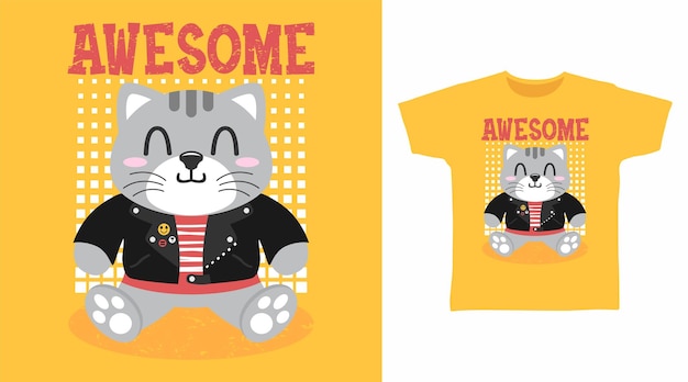 素晴らしい子猫の漫画のTシャツのコンセプトデザイン