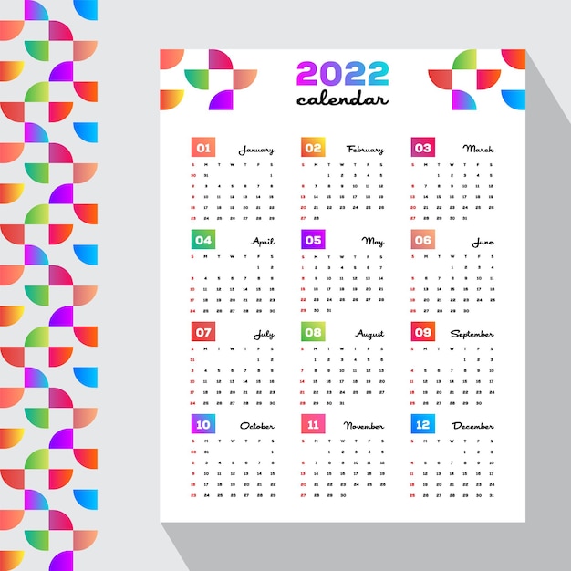 Vector awesome kleurrijke gradiënt stijl gedessineerde 2022 minimalistische design wandkalender