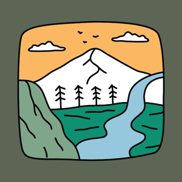 Awesome nature with mountain and river graphic illustration vector art tshirt design