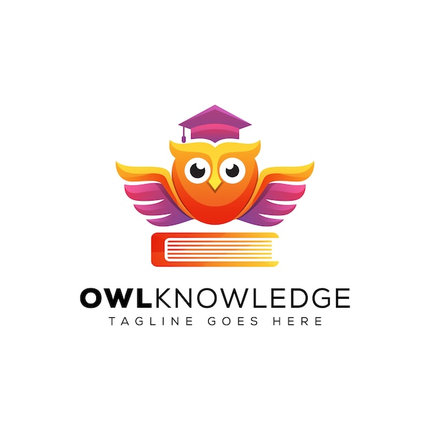 Awesome owl knowledge with book education logo, school education logo, animal bird graduate logo template