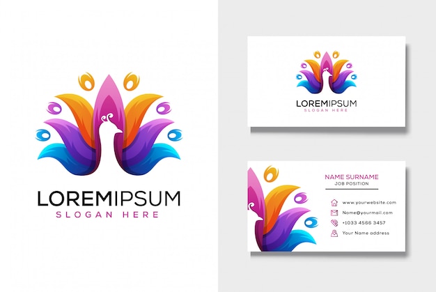 Awesome peacock colorful logo with business card template