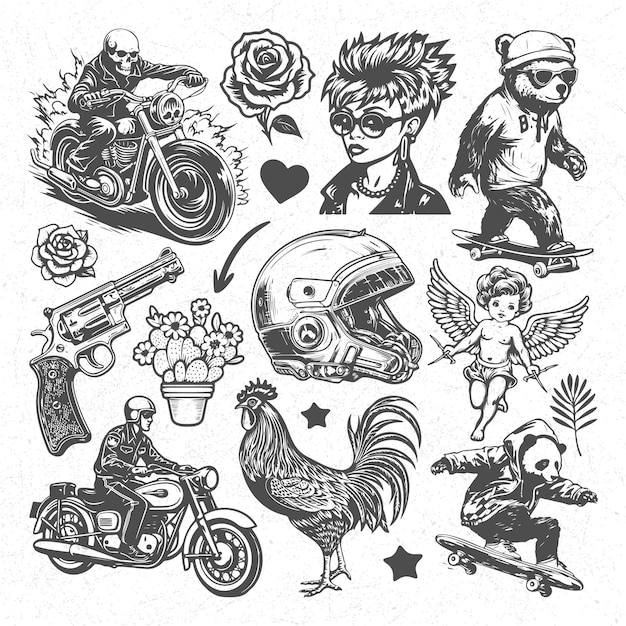 Vector awesome scribble hand drawn doodle tattoo element vector