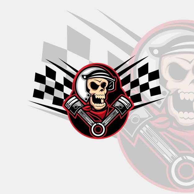 Fantastico logo vettoriale per mascotte premium skull biker