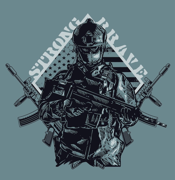 Vector awesome vector illustration of soldier holding gun