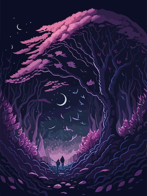 the awesome view of the forest in purple artwork wallpaper illustration