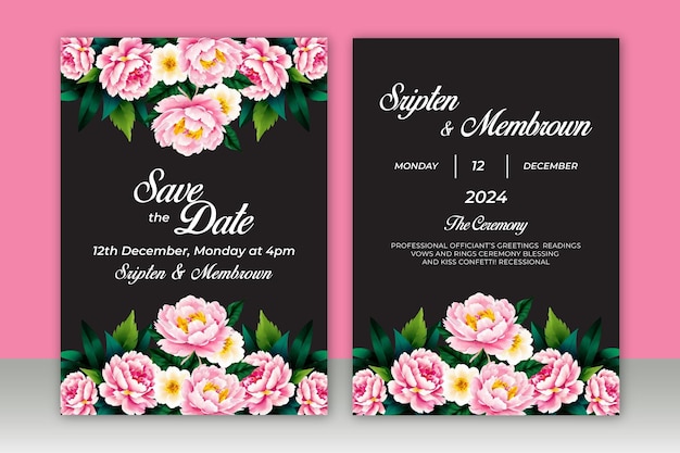 ベクトル 水彩ベクトルイラストを使用した素晴らしい結婚式の招待状デザインカードテンプレート