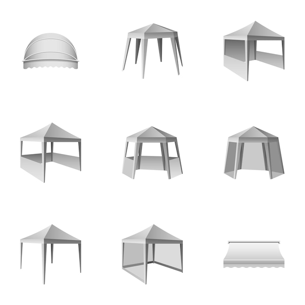 Awning icons set, isometric style