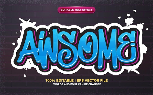 Vector awsome graffiti art style logo editable text effect 3d
