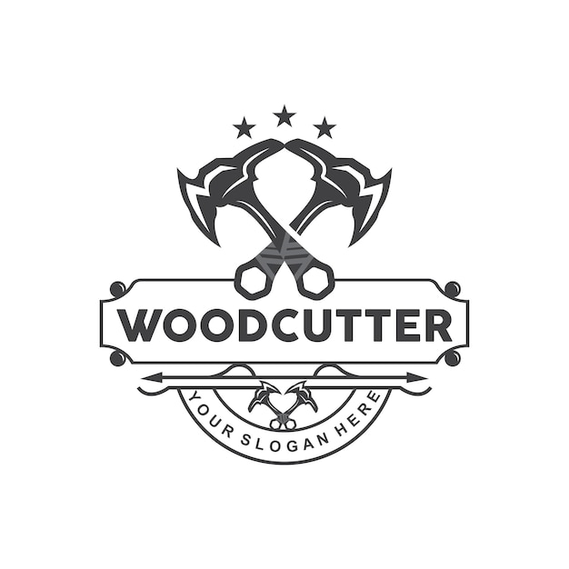 Ax Logo Wood Cutting Tool Black Silhouette Lumberjack Vector Old Retro Vintage Minimalist Design Icon Template Illustration