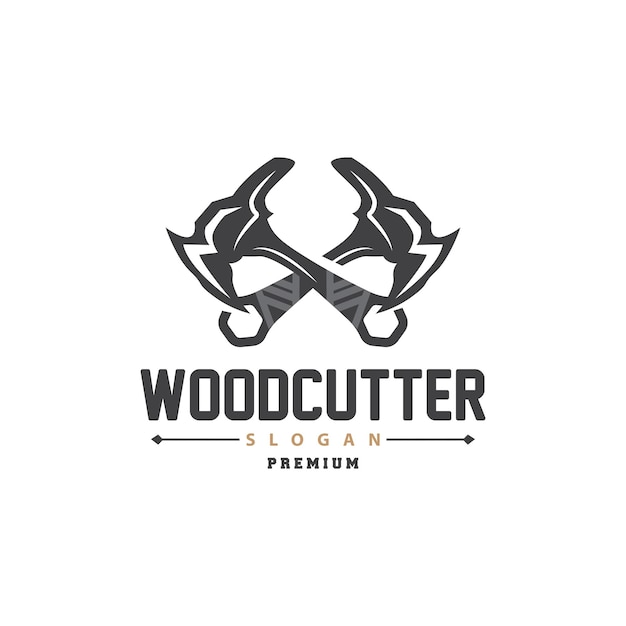 Ax logo wood cutting tool black silhouette lumberjack vector old retro vintage minimalista design icon template illustration