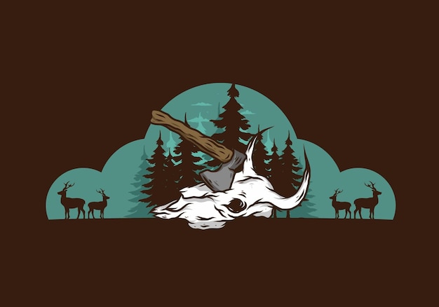 Vector an ax stuck in a buffalo skull illustration