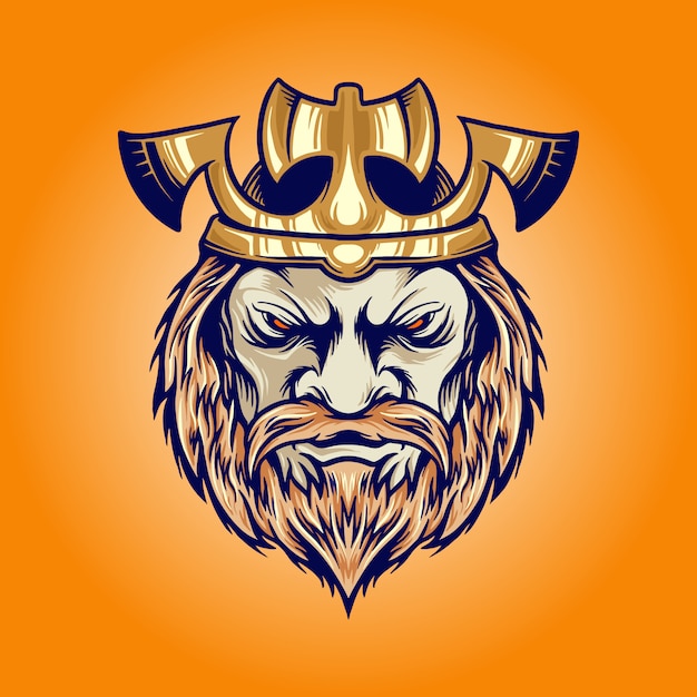 Axe crown king viking head  cartoon illustrations