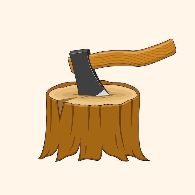 Axe stuck in the wood vector illustration