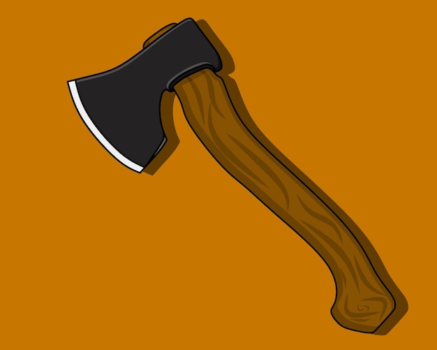 An axe with a wooden handle on a brown background