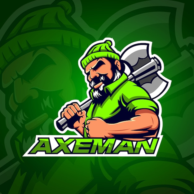 Axeman logo gaming e sport со светло-зеленым цветом