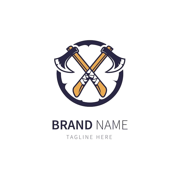 Vector axes logo simple axe illustration with wooden circle