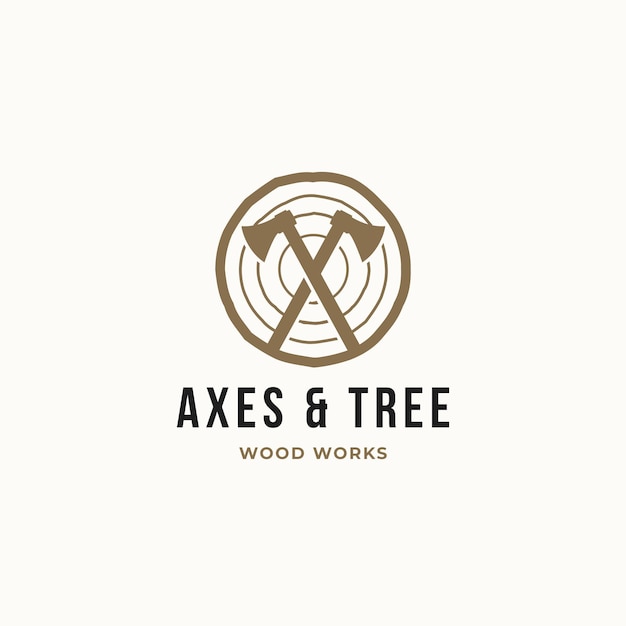 Axes with wood tree cut simple logo vector icon illustration