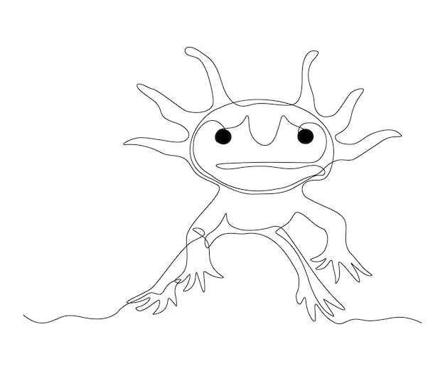 Axolotl handgetekende continue monoline tekening in één lijn