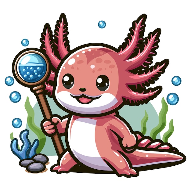 흰색 바탕에 Axolotl 마스코트 벡터 일러스트 레이 션